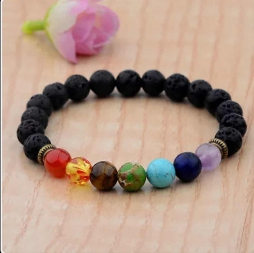 Seven Chakra Healing & Balancing Oil‎ Diffusing Natural Volcano Stone Br…